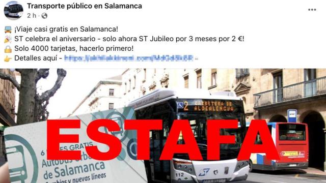 Página en Facebook fraudulenta bajo el nombre Transporte público en Salamanca