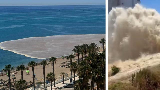 Un montaje con imágenes de una avería en la conducción en Benalmádena.