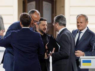 Los líderes de Reino Unido, Francia, Alemania, Polonia y Ucrania, en Kyiv.