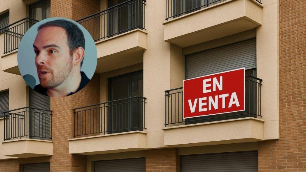 Montaje con piso en venta y Rubén de Gracia, asesor financiero.