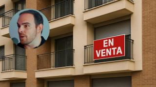 Montaje con piso en venta y Rubén de Gracia, asesor financiero.
