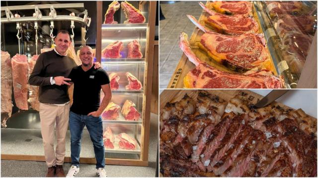El exfutbolista Roberto Carlos y varias carnes de Asador Gonzaba.