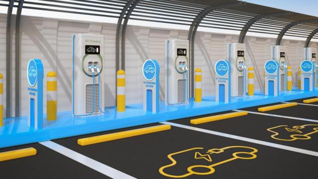 Imagen de una estación de recarga ultrarrápida para vehículos eléctricos.