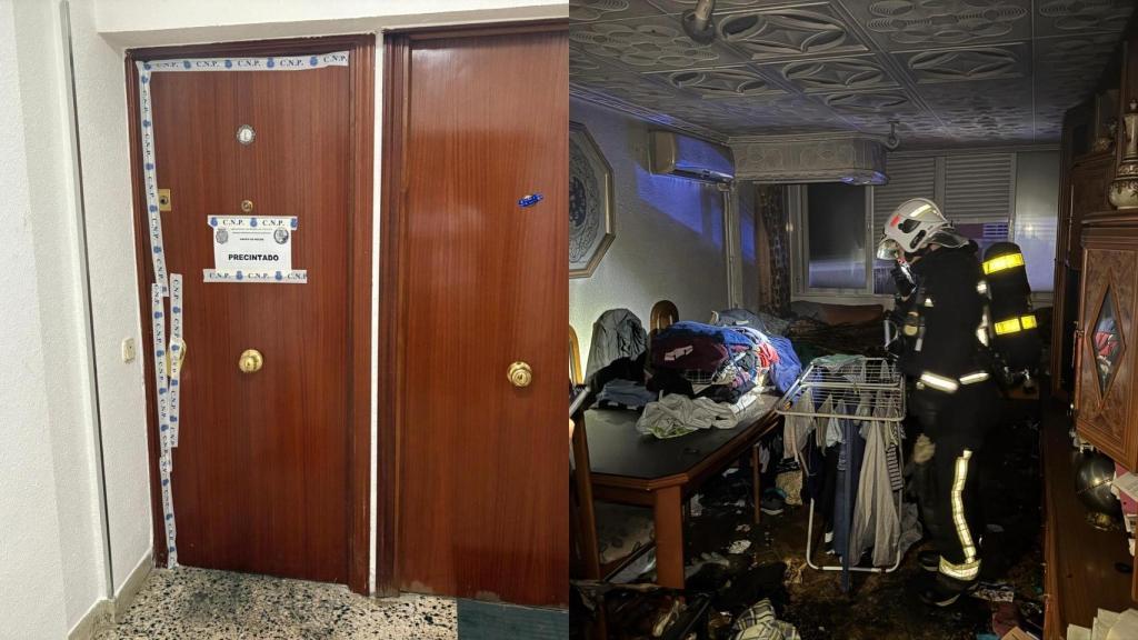 La puerta de la casa de Yolanda y el interior de la vivienda.