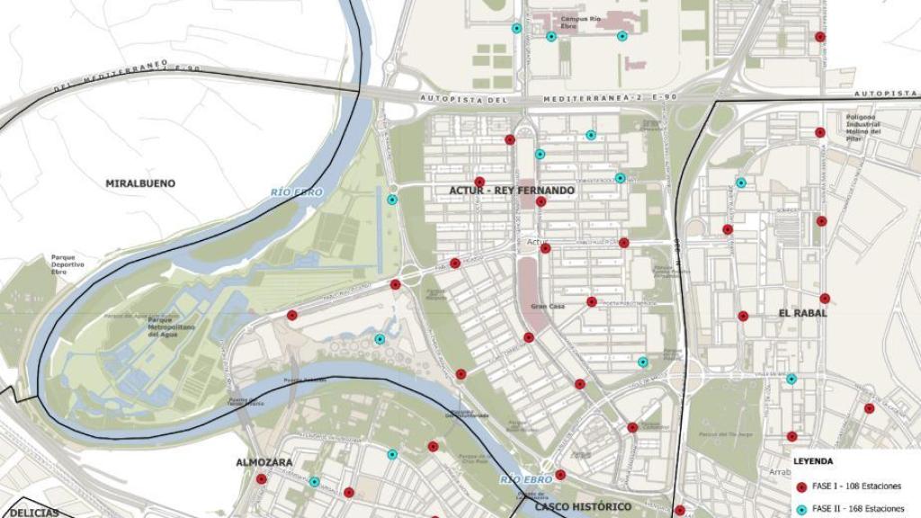 Mapa nuevas paradas en el Actur (color azul)