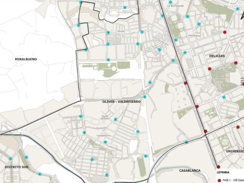 Mapa nuevas estaciones de Bizi en Valdefierro y el Oliver.