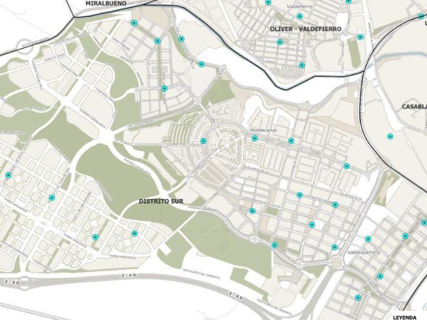 Mapa de las nuevas paradas de Bizi en el Distrito Sur.