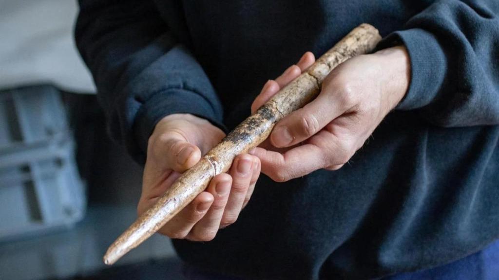 Punta de proyectil de gran tamaño fabricada con hueso de ballena gris hace 18.000 años.