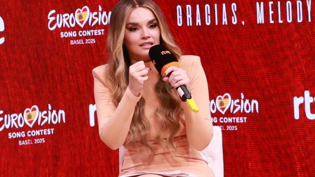 Melody, durante la rueda de prensa que se celebró este lunes 26 en Prado del Rey.