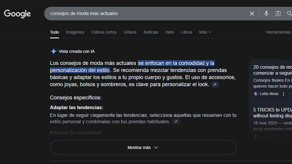 La vista creada con AI del buscador de Google