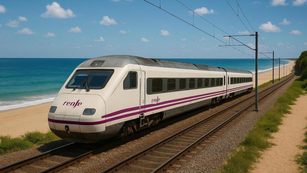 Un tren de Alta Velocidad en un trayecto próximo a la costa.
