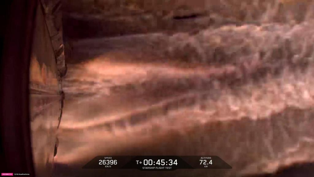 La nave Starship derritiéndose en la reentrada