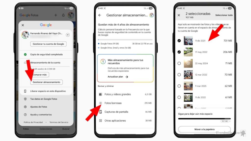 Borrando elementos en Google Fotos
