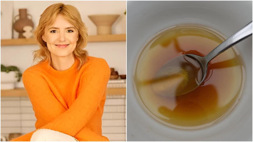 Jessie Inchauspé junto a una cucharada de vinagre.