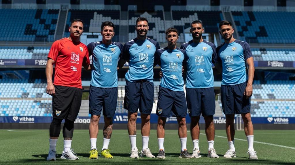 Alfonso Herrero, Diego Murillo, Álex Pastor, Larrubia, Einar Galilea y Nelson Monte, jugadores del Málaga CF