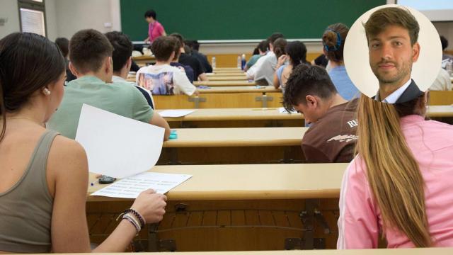 Montaje de Andrés Millán junto a alumnos universitarios.