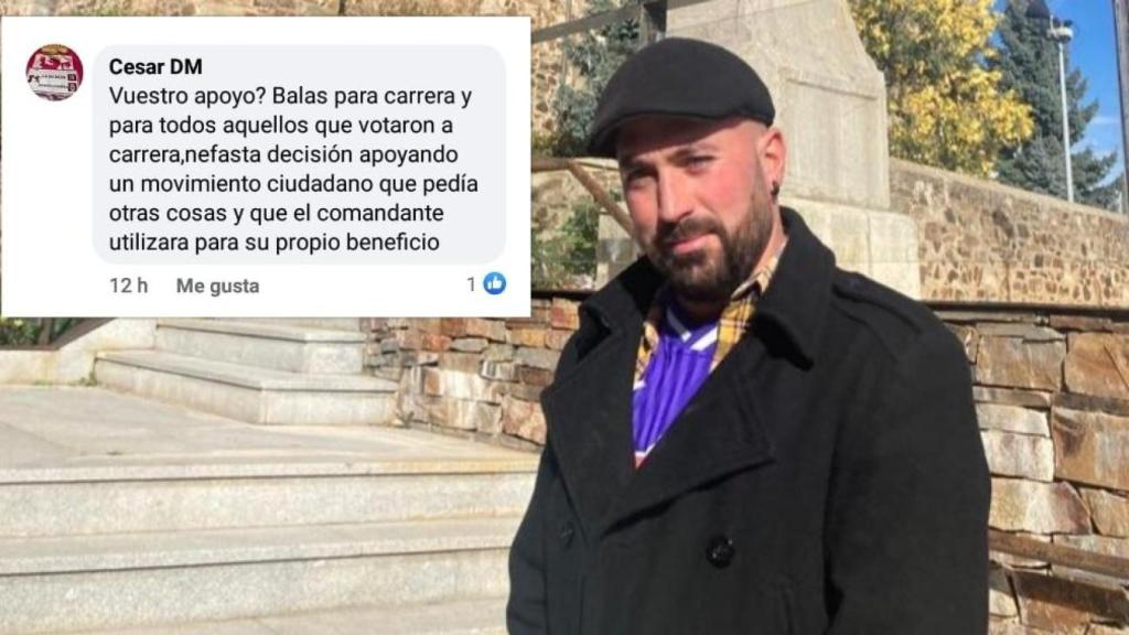 El comentario en Facebook, ya eliminado, del portavoz de UPL en La Bañeza, César de la Mata, y una imagen del político leonesista, en un montaje de EL ESPAÑOL