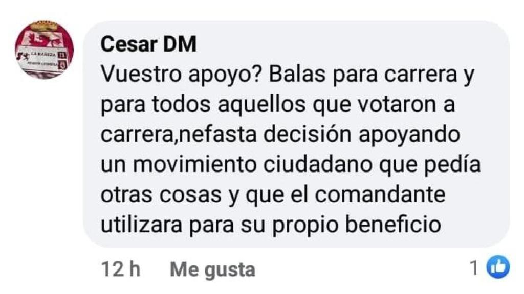 El comentario de De la Mata en Facebook
