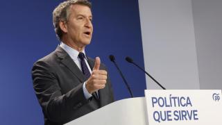 El líder del PP, Alberto Núñez Feijóo durante la declaración institucional de este jueves.