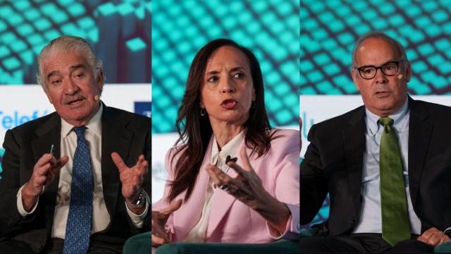 De izq. a dcha.: José Bogas (Endesa), Beatriz Corredor (Redeia) y Mario Ruiz-Tagle (Iberdrola) en el  foro CREO 2025.