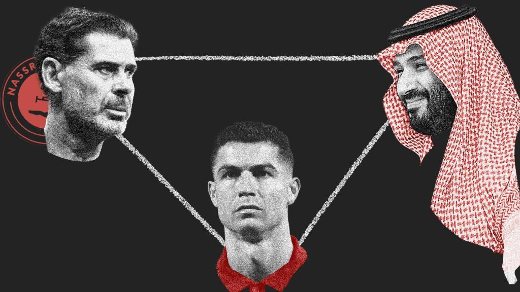 Fernando Hierro, Cristiano Ronaldo y Mohammed bin Salman, en un fotomontaje