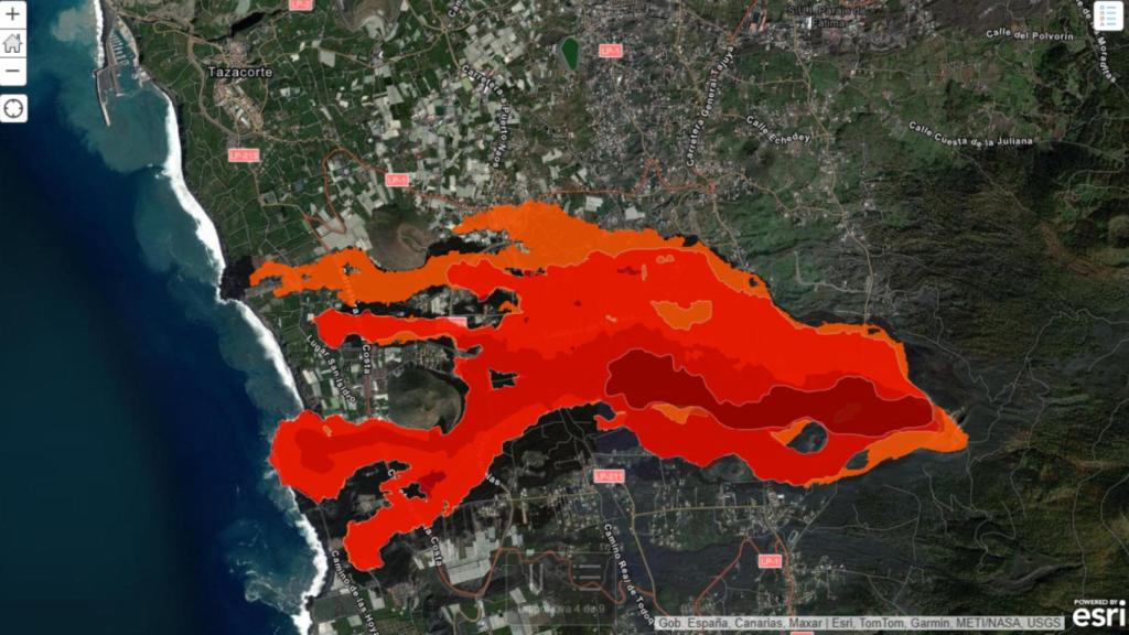Uno de los mapas de los efectos del volcán de La Palma generados a través de Copernicus
