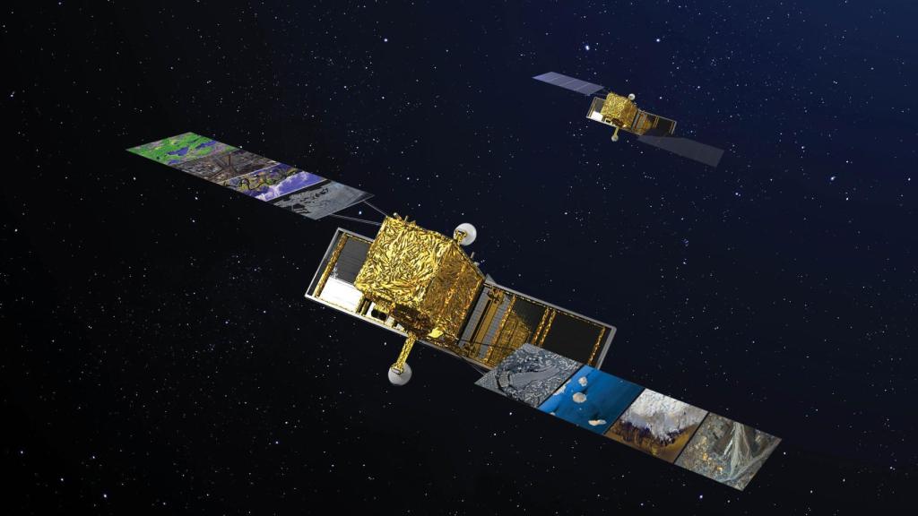 Recreación de los satélites de Cosmo-SkyMed en el espacio