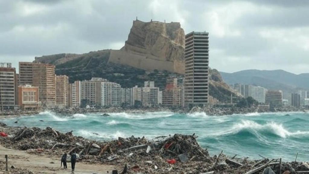 Imagen creada con IA sobre cómo quedaría Alicante tras ser arrasada por un tsunami.