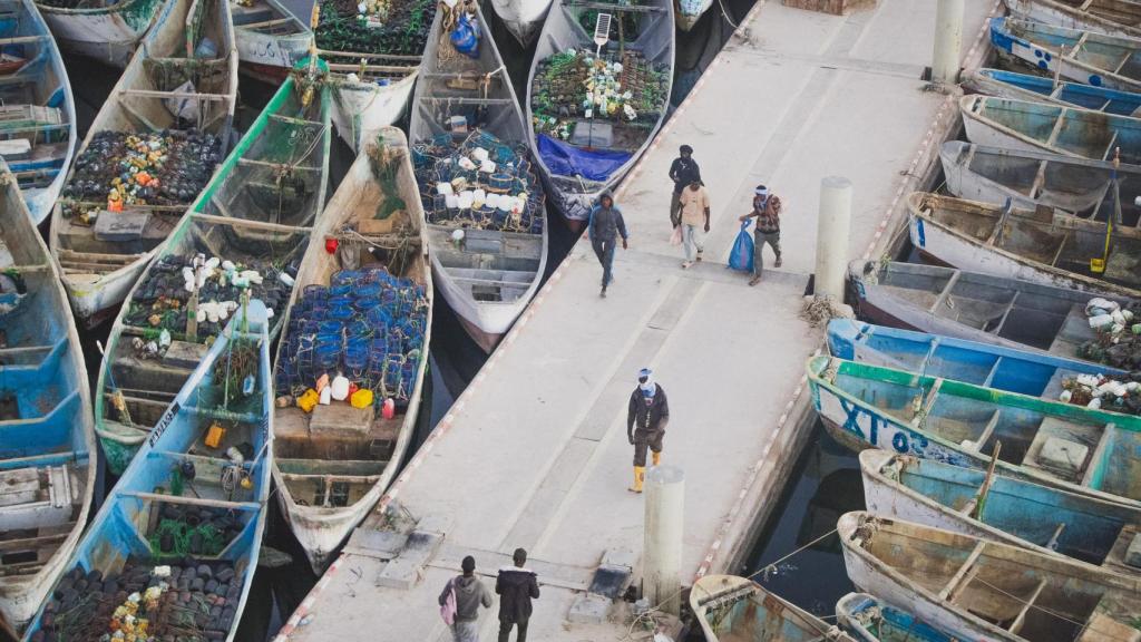 Pescadores en el puerto de Nuadibú, en Mauritania.