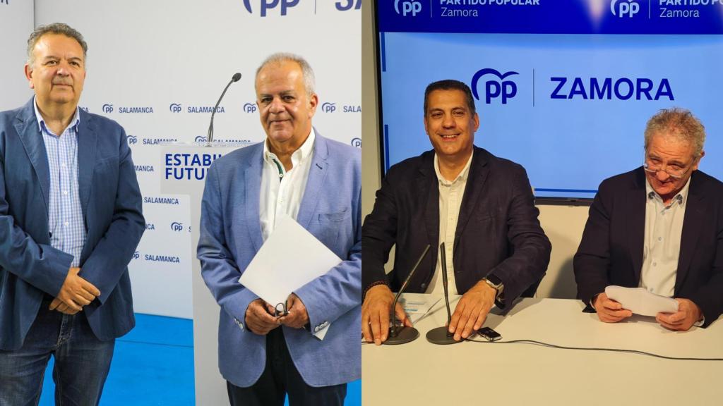 A la izquierda, los procuradores del PP por Salamanca, José María Sánchez y Raúl Hernández; a la derecha, sus homólogos de Zamora, Óscar Reguera y Alberto Castro.