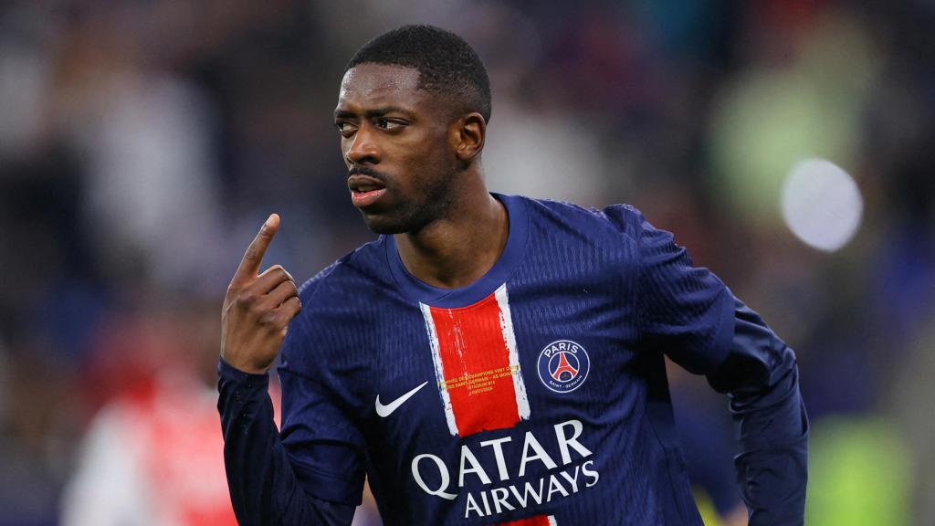 Dembélé celebra un gol con el PSG.