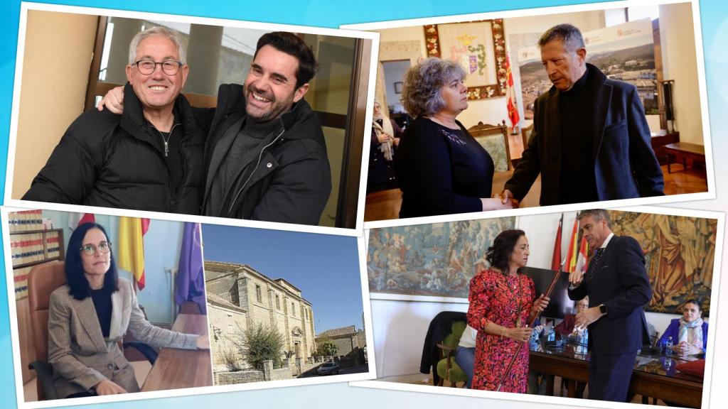 Arriba: El socialista Jerónimo Cantuche, alcalde de Gallegos del Pan (Zamora), al prosperar la moción de censura contra el PP. Al lado, moción de censura en el ayuntamiento de Candelario (Salamanca). Abajo: Noelia García exalcadesa de Villabrágima (Valladolid) y cambio de alcalde tras moción de censura en el Ayuntamiento de Toro (Zamora).