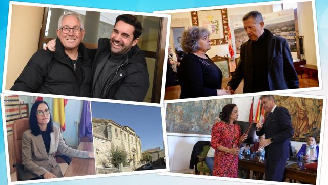 Arriba: El socialista Jerónimo Cantuche, alcalde de Gallegos del Pan (Zamora), al prosperar la moción de censura contra el PP. Al lado, moción de censura en el ayuntamiento de Candelario (Salamanca). Abajo: Noelia García exalcadesa de Villabrágima (Valladolid) y cambio de alcalde tras moción de censura en el Ayuntamiento de Toro (Zamora).