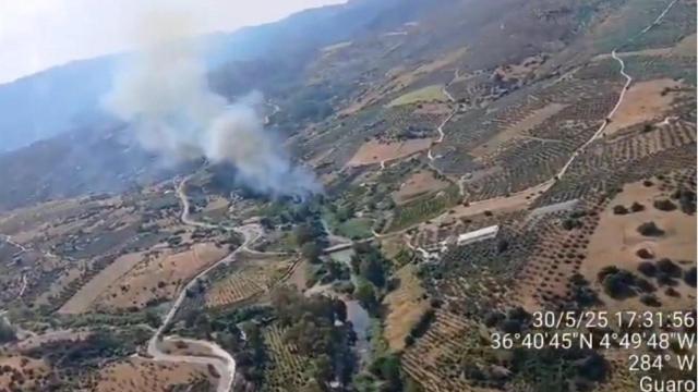 La zona afectada por el incendio forestal en Guaro.