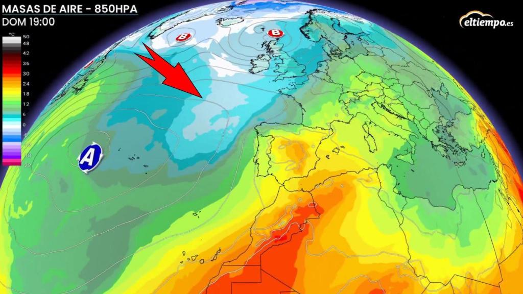 Las masas de aire más frío que se acercan a la Península. ElTiempo.es.
