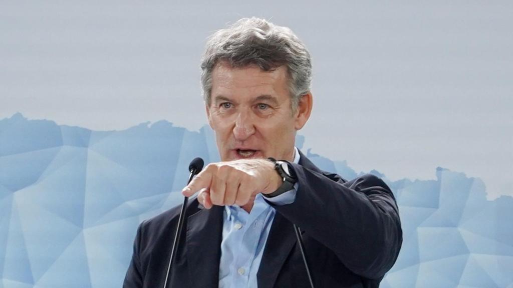 El presidente del PP, Alberto Núñez Feijóo, durante su intervención de este viernes en Valladolid