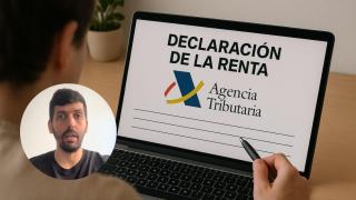 Montaje con una persona haciendo la declaración de la Renta y José Ramón López, asesor fiscal.