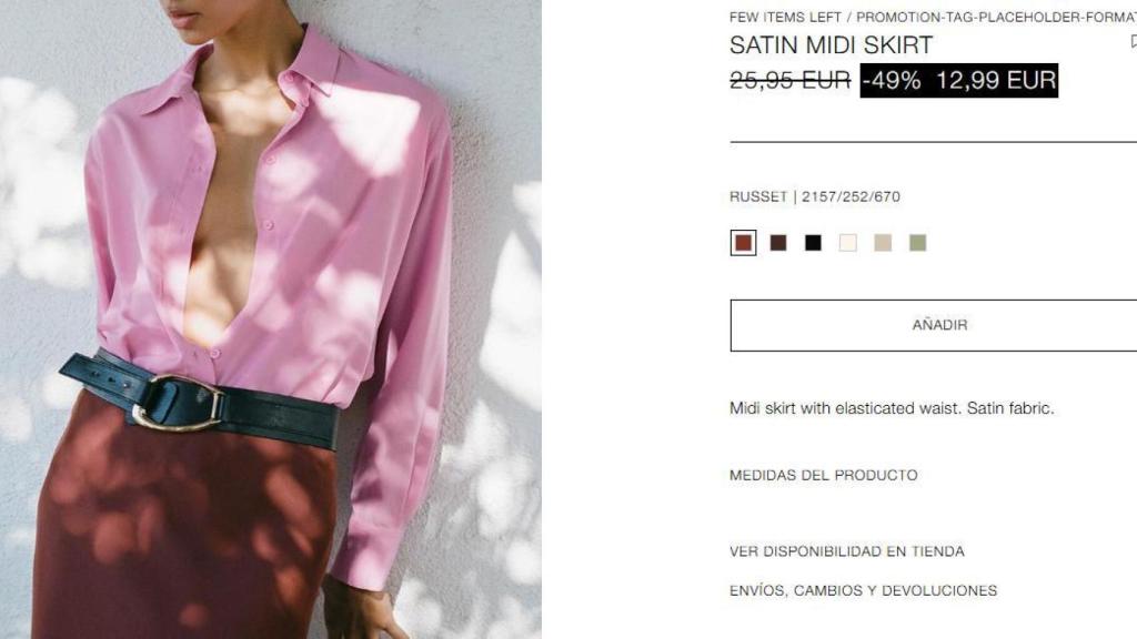 Falda Saten Midi de Zara. Ref:2157/252/670