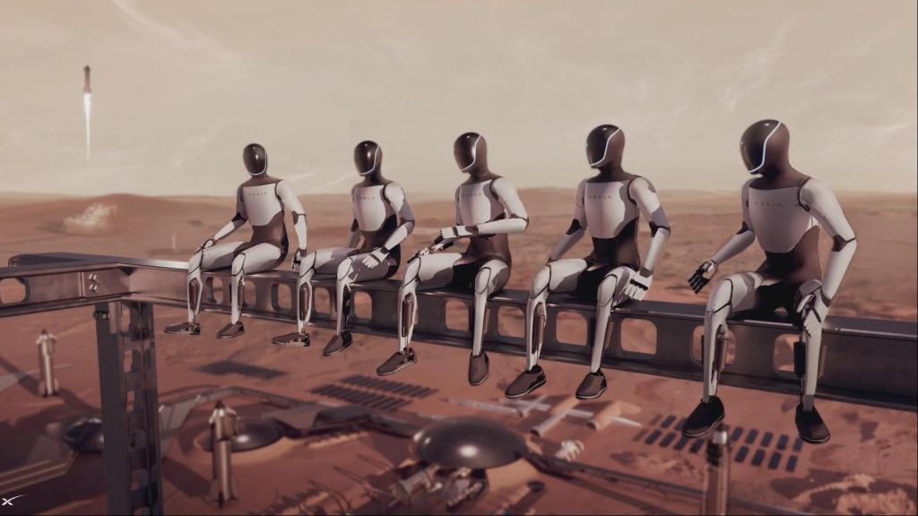 Robots imitando la famosa fotografía