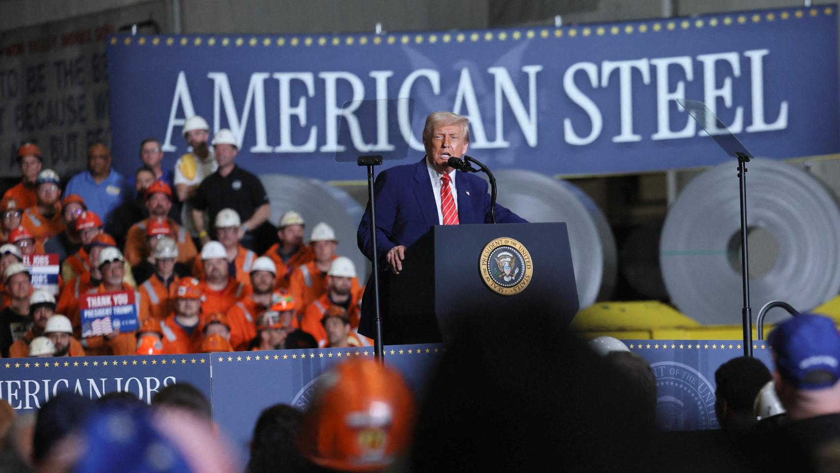 Donald Trump este viernes en un acto con trabajadores del acero en Pensilvania.