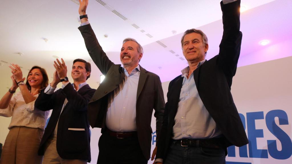 Natalia Chueca, Ramón Celma, Jorge Azcón y Alberto Núñez Feijóo, en Zaragoza