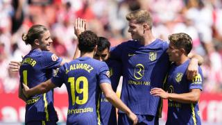 Los jugadores del Atlético de Madrid celebran el gol de Sorloth ante el Girona.