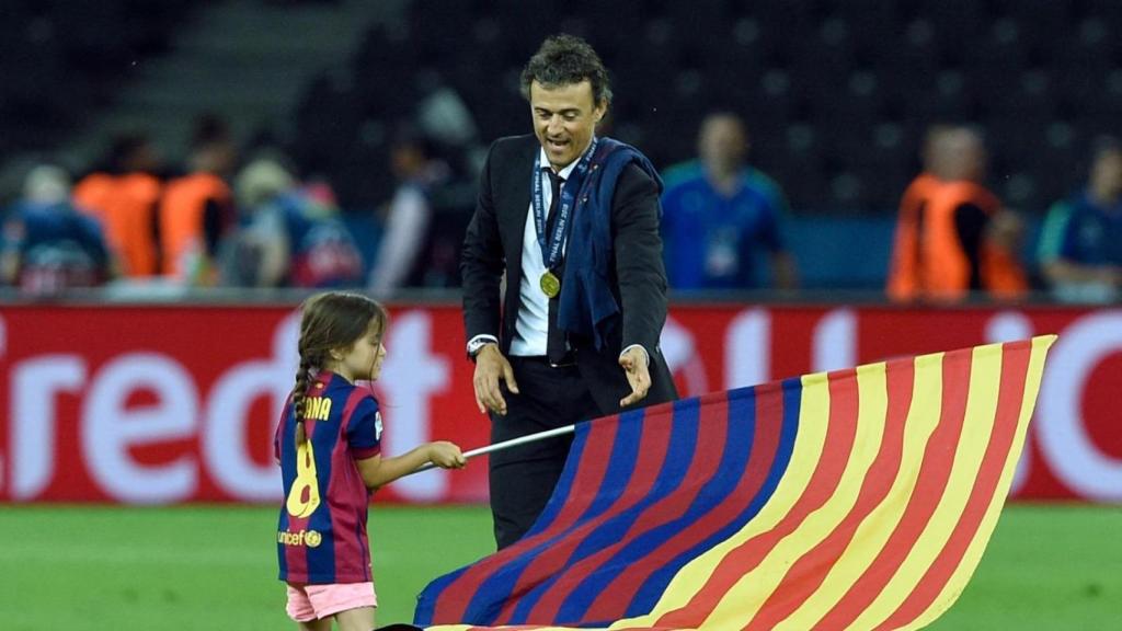 Celebración de Luis Enrique con su hija Xana en la Champions de 2015.