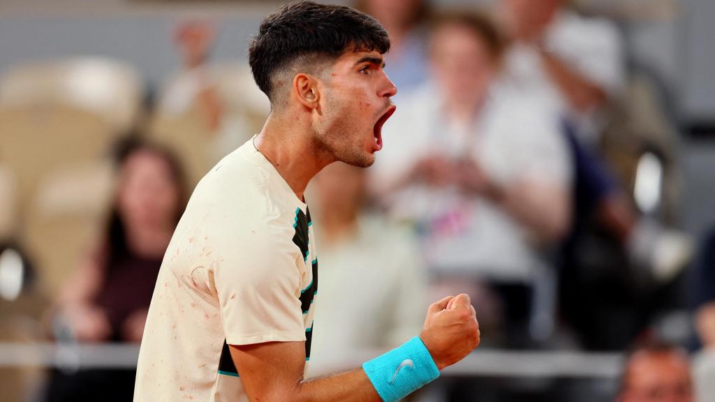 Carlos Alcaraz, durante su partido ante Shelton.