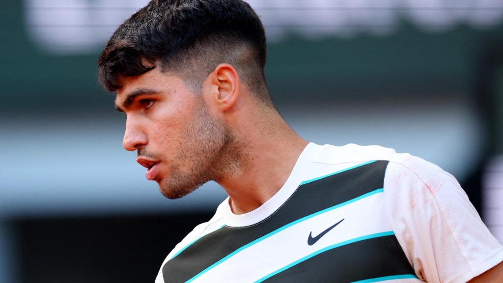 Alcaraz celebra un punto contra Shelton.