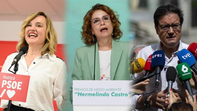 Pilar Alegría, María Jesús Montero y Óscar Lopez, en distintos actos celebrados este fin de semana.