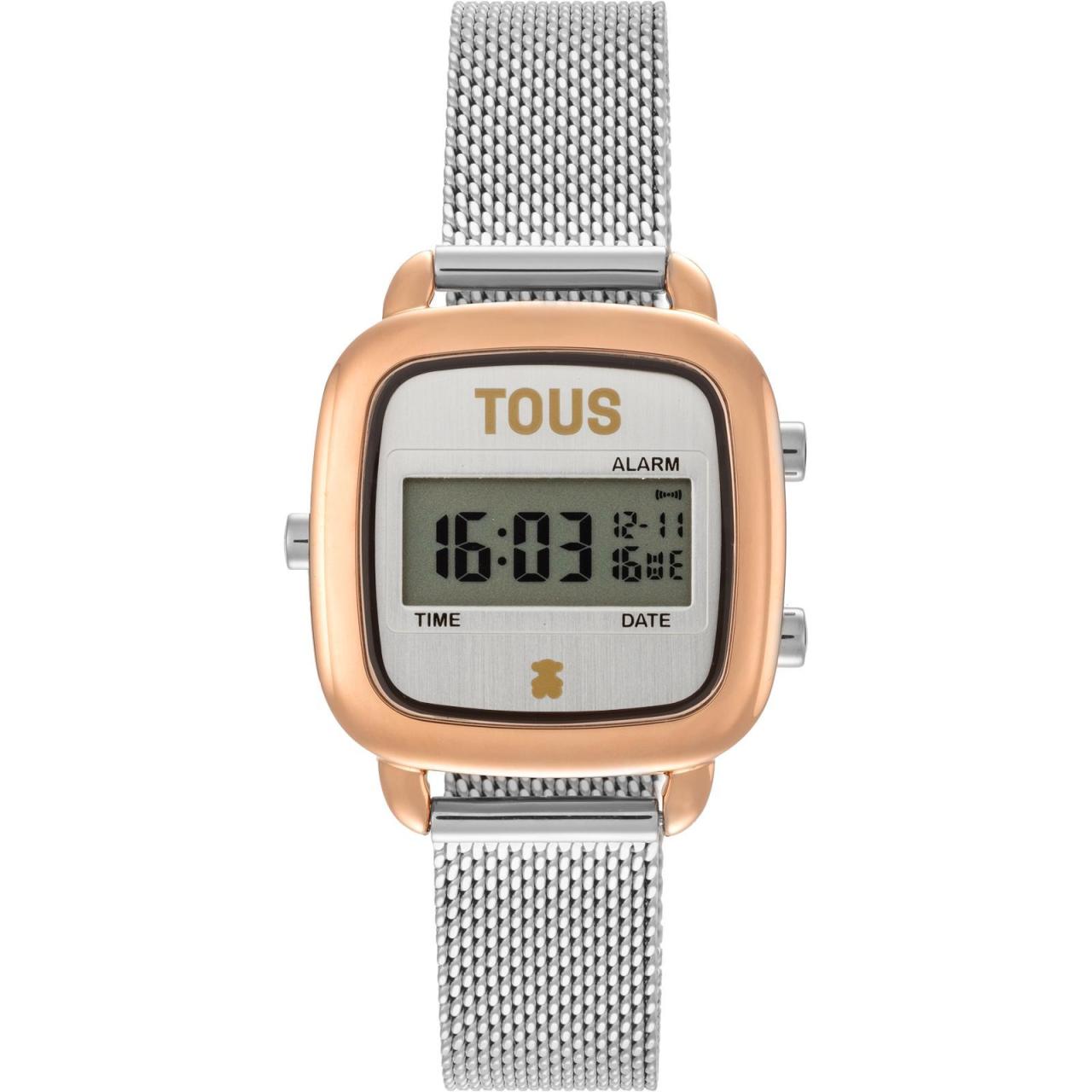 Reloj digital TOUS D-Logo Mini con brazalete de acero y caja de acero rosa.
