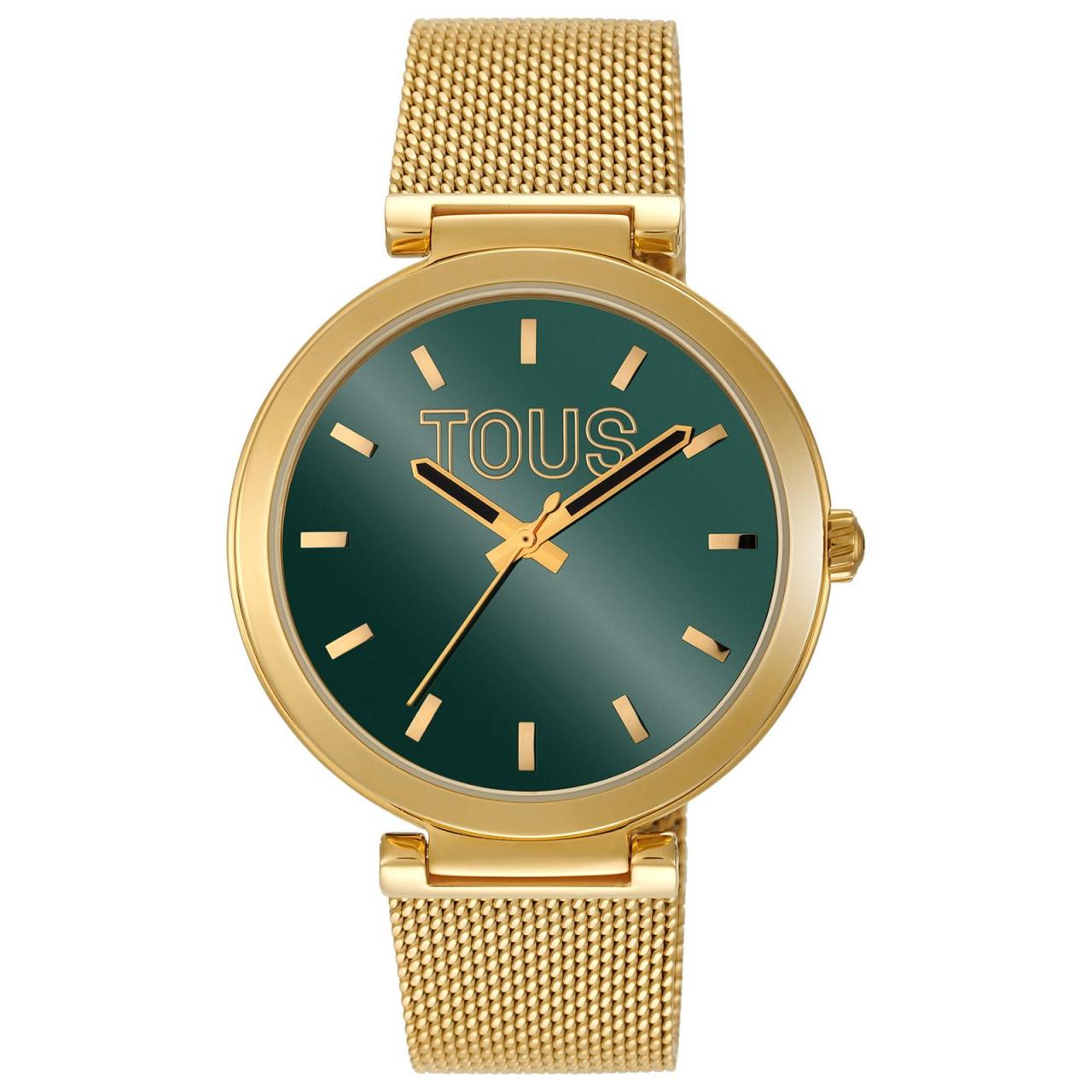 Reloj analógico TOUS S-Mesh Mirror con brazalete y caja de acero dorado.