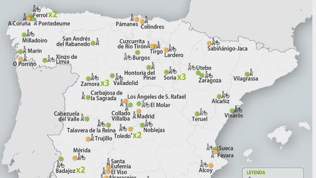 Mapa de las nuevas carreteras adaptadas para el uso de peatones y ciclistas