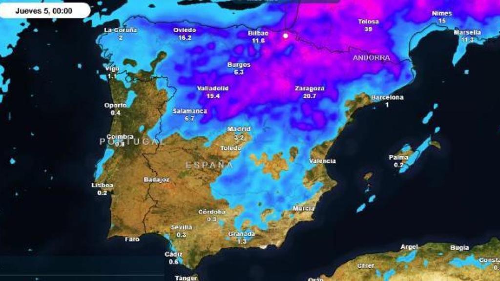 Imagen de la llegada de tormentas a la Península Ibérica